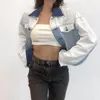 Kvinnors jackor hikigawa chic mode kvinnor vintage kontrast färg denim safari style streetwear lapptäcke löst korta kappskörda toppar