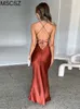 Casual jurken Elegante Backless Satin Maxi Women Slip Long Evening Mouwess Bandage Mermaid Prom Party Black 230224