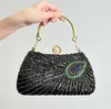 2023 New Women Sequins Clutch Bags Peacock Wedding Dinner Purse Party Pearl Hasp Bags With Chain 2 Colors Drop Shipping 230224