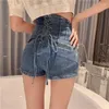 Kvinnor shorts kvinnor y2k mode casual bandage hög midja smal denim hajuku e tjej sommar mini jean kort streetwear 2023