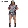 Women's Plus Size T-Shirt CM.YAYA Plus Siz Women Shirts Letter Print Short Sleeve Turn-down Collar Single Breasted Tops Casual Fashion Streetwear Blouses 230224