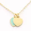 tiffiny and co Enamel pink double-heart necklace necklace necklace female necklace heart-shaped