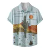 Camisas casuais masculinas verão 2022 Hawaii Shirt Designer Men's Cactus Desert Landscape Print Shirt Plant Tropical Sleeve Sleeve Camisa Retro Camisas Z0224