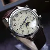 Relojes de pulsera Relojes antiguos para hombres Mecánico automático 38 mm Acero inoxidable Fase lunar Cúpula Cristal mineral Reloj Tianjin 1963