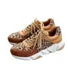 Klänningsskor plus storlek 36-44 Tjocksoled Round Toe Low-Top Leopard Print Women's Singles Cross-Large Stitching Lace-Up Sneakers 230224