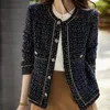 سترات نسائية على الطراز الكوري Tweed Women Alegant Blend Wool Coat مع جيوب أنثى الخريف منفردة Onderted Outwear Office Lady 230224