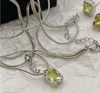 Choker koreansk version av Fashion Green Rhinestone Double Necklace Light Luxury Nisch Design ClaVicle Chain