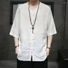 Men's Casual Shirts Summer Men's Tang Suit V-neck Shirt Chinese Style Retro Top Plus Size Tai Chi Traditional Asian Clothing