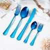 Utensílios de jantar conjuntos de talheres de tabela de mesa preto conjunto de talheres de ouro 5pcs