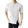 Herr t-skjortor plus storlek 4xl-m sommar mode knappar dekor kort ärm t-shirts för män kläder 2023 o-hals smal fit casual tee skjorta