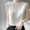 Women's Tanks Summer Silk Camisole Women's V-Neck Mesh Gauze Foreign Style Bottoming Loose All-Match Outer Wear Tops