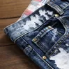 Jeans pour hommes Mode Hommes Bleu Trou Déchiré Lettre Broderie Skinny Biker Détruit Denim Pantalon Pour Hommes