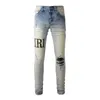 High Jeans Designer Pants Man Denim Street Fashion Brand Washed Amirres Old Hole Jeans Men's Camouflage Leather Elastic Slim Fit Pants X6EZ