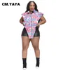 Women's Plus Size T-Shirt CM.YAYA Plus Siz Women Shirts Letter Print Short Sleeve Turn-down Collar Single Breasted Tops Casual Fashion Streetwear Blouses 230224