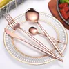 Dinnerware Sets 24pcs Upscale Gold Dinnerware Set Stainless Steel Tableware Set Knife Fork Coffee Spoon Flatware Set Dishwasher Safe Cutlery Set 230223