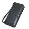 지갑 들소 데님 대용량 편리한 클러치 지갑 진짜 가죽 긴 남성 비즈니스 코인 지퍼 지퍼 포켓 브랜드 디자인