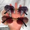 Sunglasses New Diamond Cutting Rimless Small Square Sunglasses For Women Vintage Luxury Brand Alloy Gradient Brown Sun Glasses Men Eyewear G230223