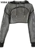 Dwuczęściowe spodnie damskie Spring Streetwear pusta seksowna przycięta koszula Neon siatka Fishnet Top Kobiety