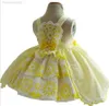 Robes de fille Vintage jaune dentelle princesse espagnol turquie robe de bal noeud sans manches robe de fête d'anniversaire pour enfants W0224