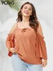 Koszulka damska plus wielkości yoins kobiety seksowne koszulki na ramię moda jesienna bluzki z długim rękawem swobodny solidny imprezowy tunik