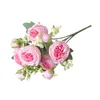Decoratieve bloemen 30 cm ROSE PINK SILK POETER KUNSTAIAAL BOUQUET 5 Big Head 4 Bud Fake voor Home Wedding Decoratie Huwelijk Faux