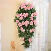 Decorative Flowers & Wreaths 90cm Fake Silk Rose Flower Rattan Wall Hanging Vine Artificial Green Leaves DIY Craft Home Wedding Decoration