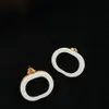 Boucle d'oreille en or INS Personnalité Base ovale Charme pour femme Double couche Conception Dames Boucle d'oreille