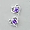 Stud Earrings Fashion Women Earring Purple Crystal Rhinestones Heart For 925 Sterling Silver Fine Jewelry Cute Girls