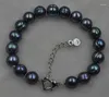 Collana Orecchini Set Bellissimo Pavone Nero 9-10 Mm Patata Bracciale Perle FW