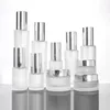 Storage Bottles 80ml Frosted/green/blue Glass Bottle Silver Pump Lid Serum/lotion/emulsion/foundation/gel/moisture Toner Skin Cosmetic