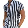 Мужские повседневные рубашки летние новые мужские черные белые винтажные полосатые рубашки модные капусная стойка воротнич