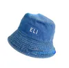 American Bucket Hat Embroidered Letter Denim Fabric All-Season Sunshield Sun-Proof Bucket Hats