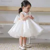 Mädchenkleider 2023 Prinzessin Ballkleider für Babys Kinder ärmellose Spitze ausgestelltes schlichtes weißes Midikleid Kinder elegante Partykleidung Kid Frocks W0224