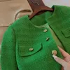 Chaquetas para mujeres chaqueta verde tweed cultivada mujeres primavera otoño de moda coreana botones de manga larga abrigo corto elegante chaquetas 230224