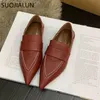 Klänningskor Suojialun 2023 Spring Pointed Toe Woman Flat Heel Slip On Ladies Casual Loafers Oxford Zapatillas Mujer 230224