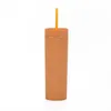 Double paroi finition mate réutilisable 16oz tasses en plastique réutilisable été bouteille d'eau portable Tumbler Mulit couleurs avec paille en gros FY4409