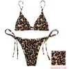 Women's Swimwear Bikini Set Halter LaceUp Swimsuit Leopard Low Waist Beachwear Brazilian Thong Sexy Woman 230224