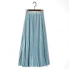 Rokken lente bohemian geplooide maxi dames zomer solide kleur hoge taille chiffon long rok tutu elegante dames zwart