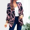 Trajes de mujer Blazer señora manga larga solapa de un solo pecho cárdigan con bolsillos y solapa estampado de líneas geométricas prendas de vestir exteriores de moda