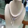 Łańcuchy ręcznie wiązane naturalne 2rows białe słodkowodne perły akcesoria motyla naszyjnik