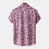 Chemises décontractées pour hommes imprimé léopard rose été hawaïen à manches courtes chemise Aloha tropicale hommes vacances sexy vêtements de plage chimie Z0224