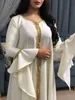 Casual Jurken Siskakia Jalabiya Kaftan Jurk voor Vrouwen Dubai Turkije Gouden Lint Borduren Losse Moslim Arabische Islamitische Kleding Wit 2020