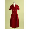 Party Dresses Office Ladies Wine Red Dress VD1638 Double Breasted Suit Collar For Women Y2k OL Vintage