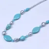 Chains Arrived Natural Blue Stone Baroque Shape Freshwater Pearl Long Jewelry With Rhinestone Clasp Bead Strand Necklace