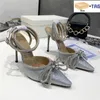 2023 Дизайнерские туфли с коробкой Mach 100 Silk Satin Double Bow Crystal Pumps роскошные высокие каблуки светоотражающие женские свадебные сандалии модные женские тапочки для вечеринок
