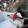 Ringos de cluster H624 Natural 0,56ct Red Ruby Ring Diamonds Jewelry Anniversary Feminino