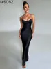 Casual jurken Elegante Backless Satin Maxi Women Slip Long Evening Mouwess Bandage Mermaid Prom Party Black 230224