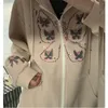 Women's Hoodies & Sweatshirts Oversized Hoodie Butterfly Retro Pocket Long-sleeved Pullover Zipper Ladies Autumn Waffle JacketsW