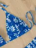 Kvinnors badkläder Summer Beach Smocking Printed Triangle Bag Bikini European och American Sexy Bundna baddräkt 230224