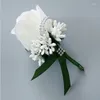 Fleurs décoratives 5 pièces/lot mariage marié marié boutonnière fleur artificielle soie Rose bal Floral tissu broche accessoires